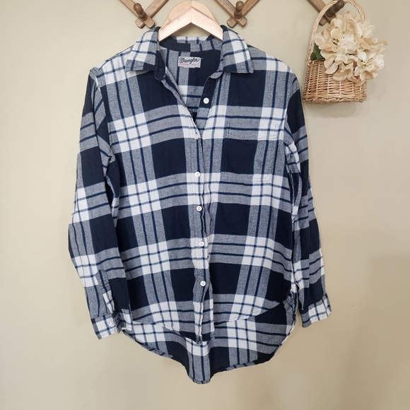 Blue and White Plaid Button-Up Shirt - Picture 1 of 7